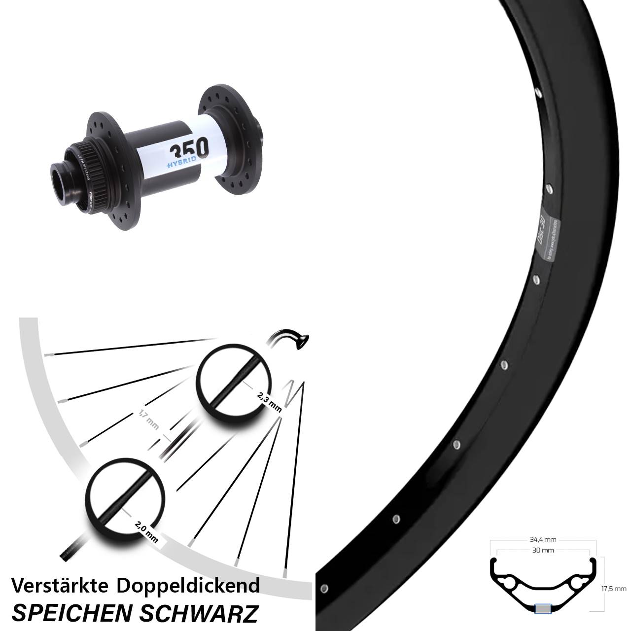 Ryde Disc 30 DT Swiss Hybrid 350 29 Zoll Centerlock Vorderrad 15x110 Boost