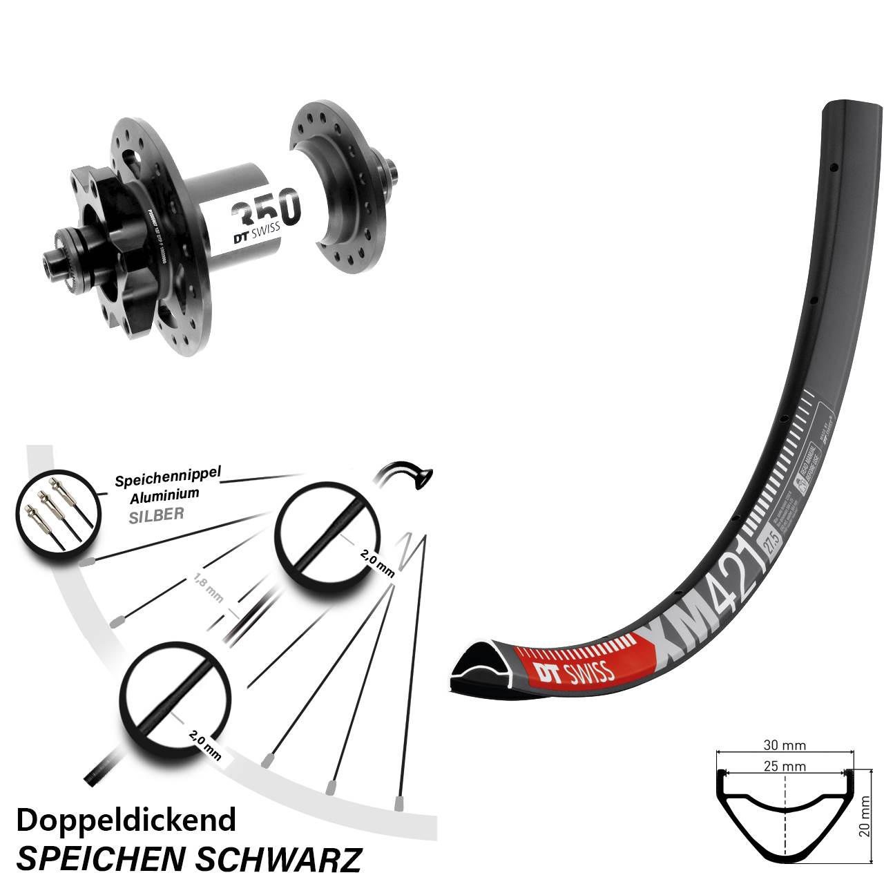 DT Swiss XM 421-350 27,5 Zoll 6-Loch Vorderrad QR