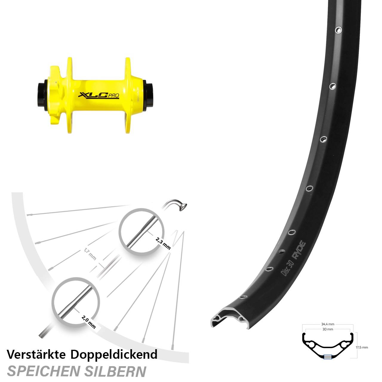 Ryde Disc 30 XLC gelb 29 Zoll Disc Laufrad 15x100