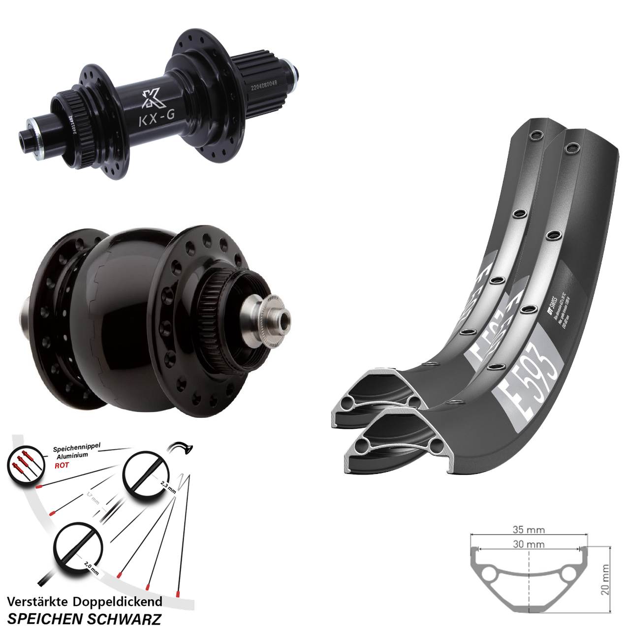 Disc Laufrad-Satz QR 27,5 Zoll DT Swiss E593 KX-GS verstärkt SON 28 Shimano Micro Spline