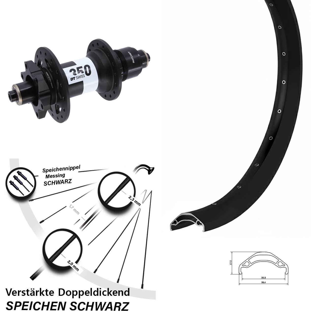 Ryde Disc 35 DT Swiss 350 29 Zoll Hinterrad 6-Loch für Schnellspanner Boost XD 11-12 fach
