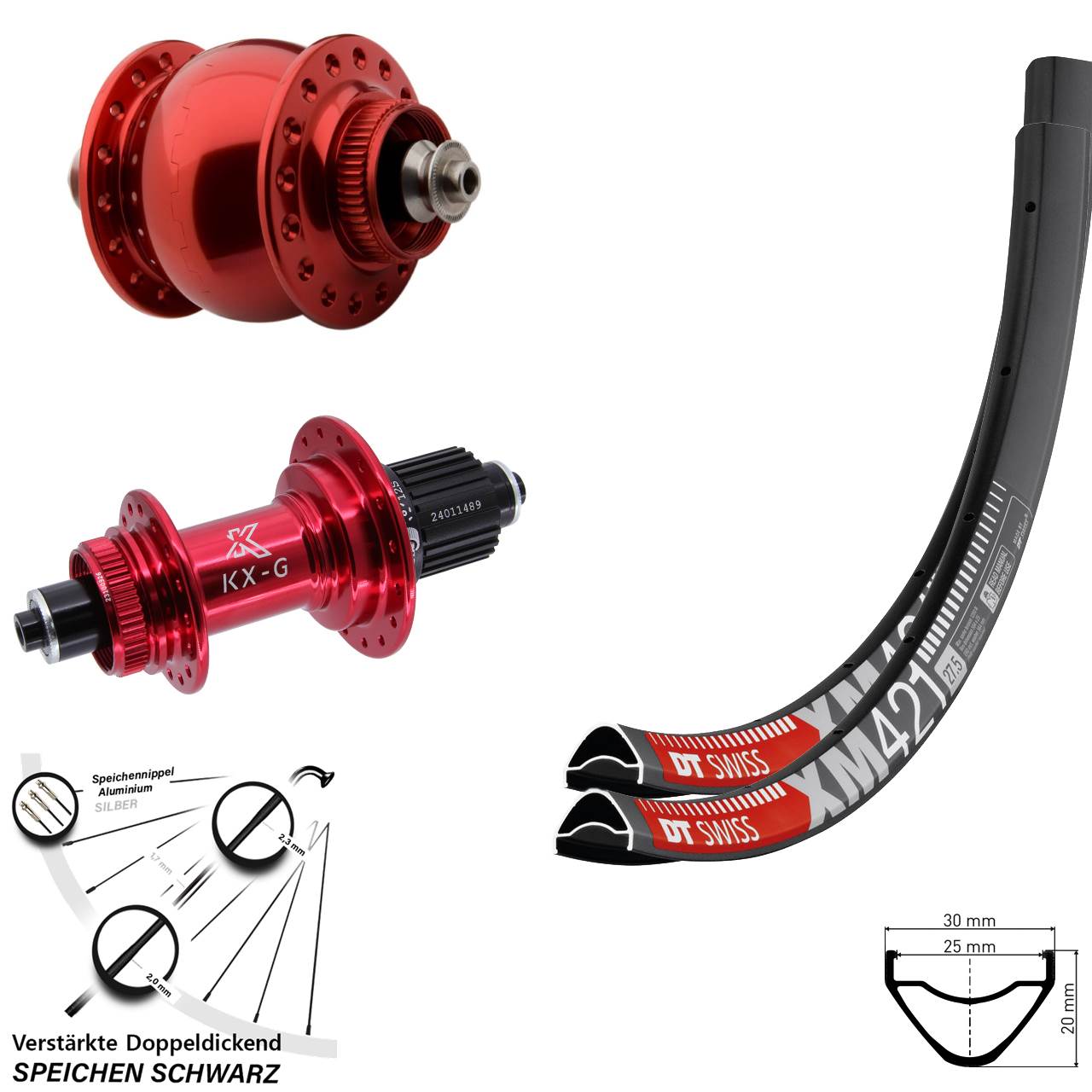 29 Zoll DT Swiss XM421 KX-G rot SON delux Disc Laufrad-Satz QR Shimano Micro Spline