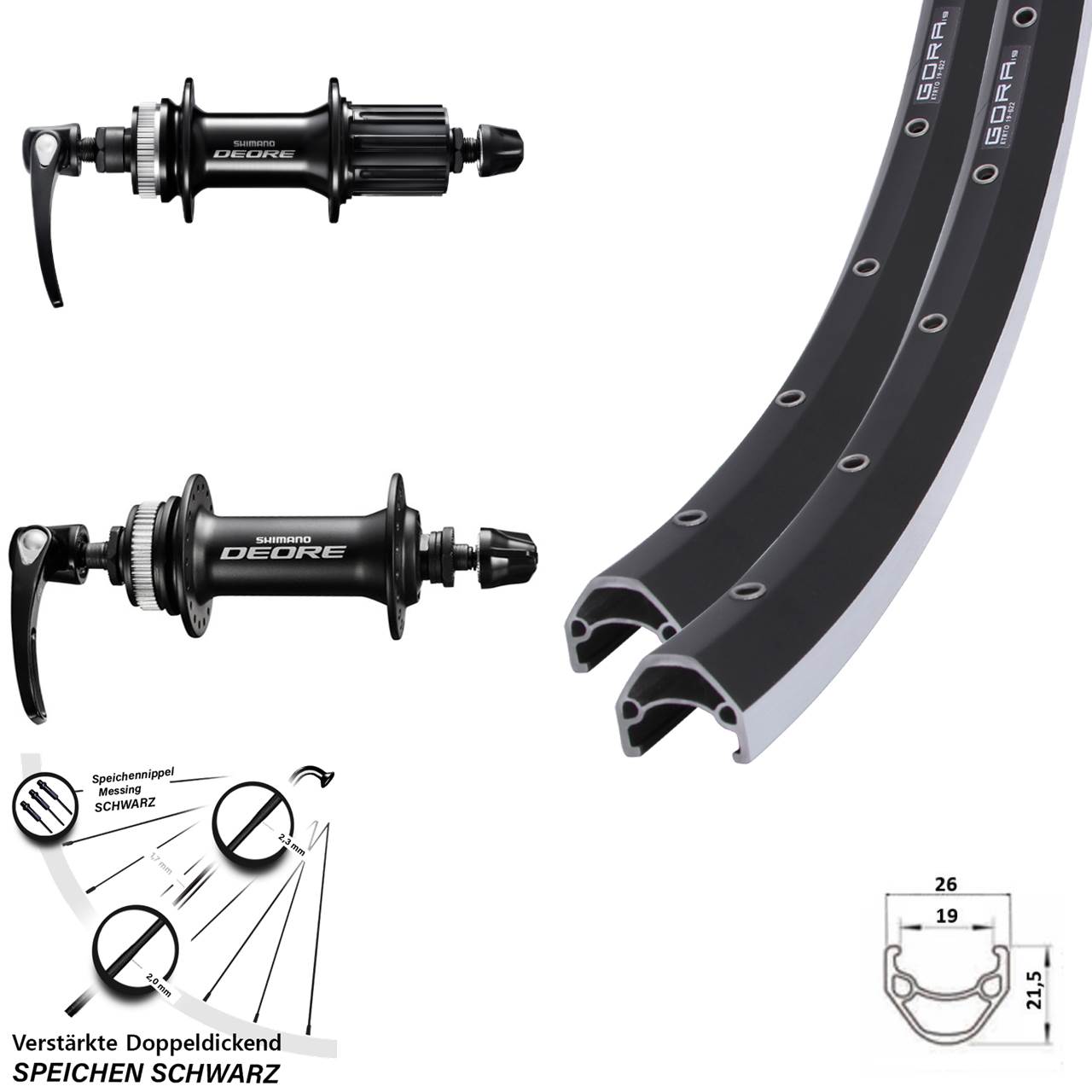 28 Zoll Gora 19 Shimano FH-M6000 HB-M6000 Laufradsatz für Schnellspanner 8-11 fach HG