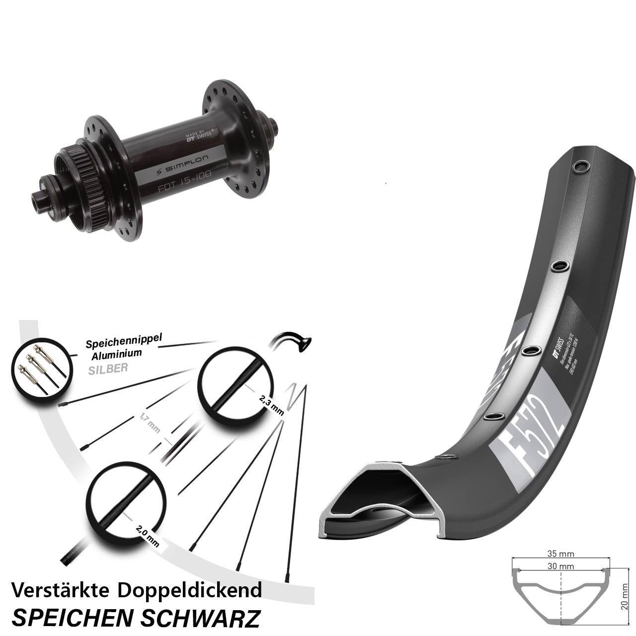 29 Zoll DT Swiss F 572-370 Disc Vorderrad für Schnellspanner