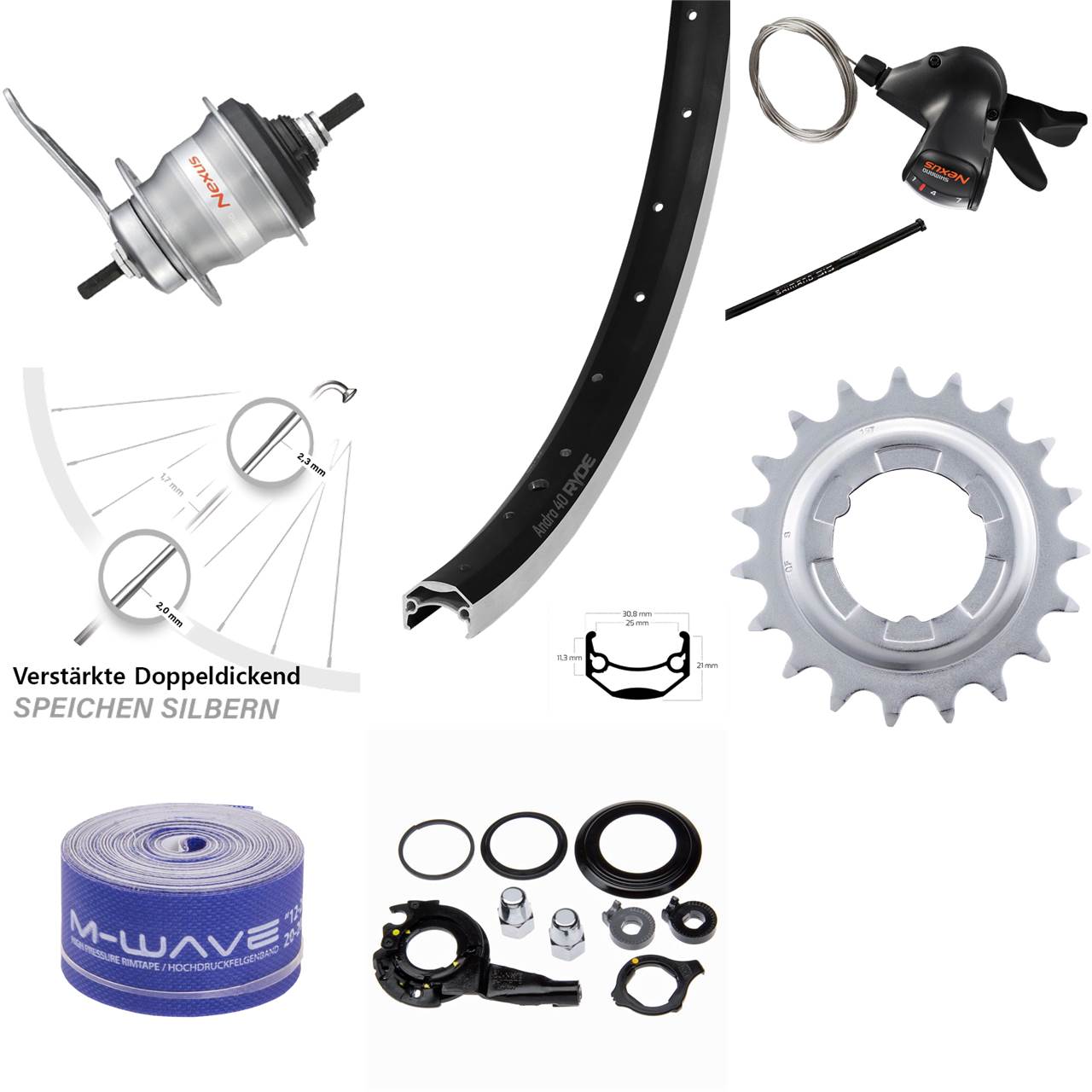 Ryde Hinterrad 26 Zoll Andra 40 schwarz Shimano Nexus 7 Gang SG-7C30 Rücktritt