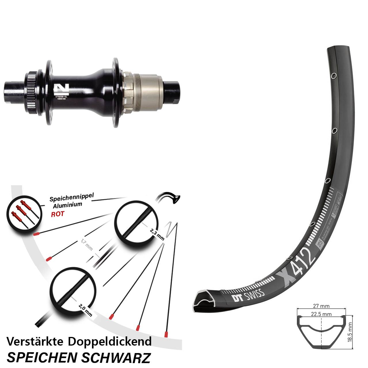 Centerlock Hinterrad 12x142 28 Zoll DT Swiss X 412 Novatec D792SB XDR 11-12 fach