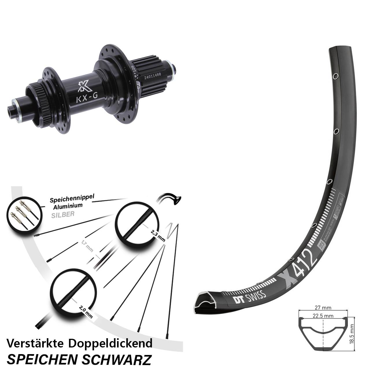 Centerlock Hinterrad für Schnellspanner 29 Zoll DT Swiss X 412 KX-G Shimano Micro Spline
