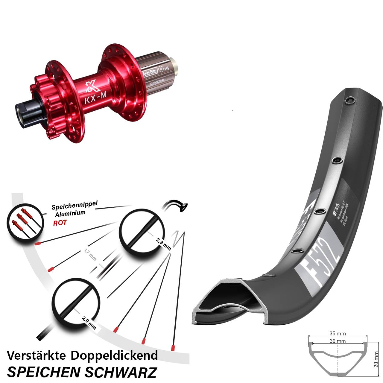Disc Laufrad 29 Zoll DT Swiss F572 KX-M rot 8-12 fach HG 12x142
