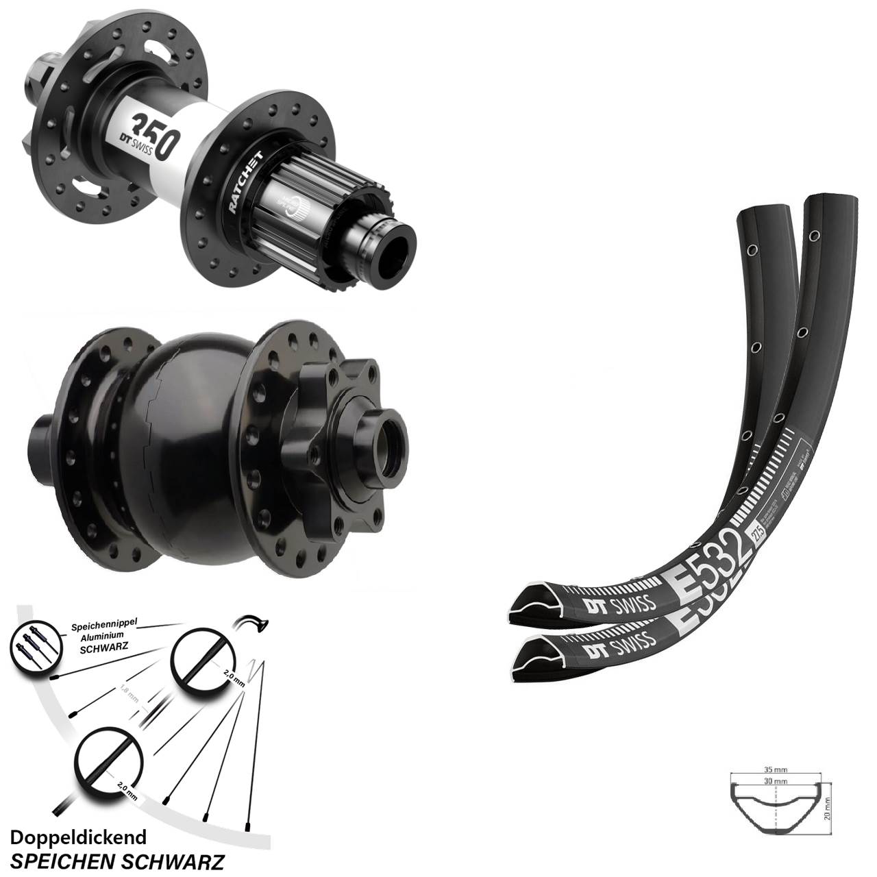 Boost 6-Loch Laufradsatz 29 Zoll DT Swiss E532-350 Dynamo SON 28 Shimano Micro Spline