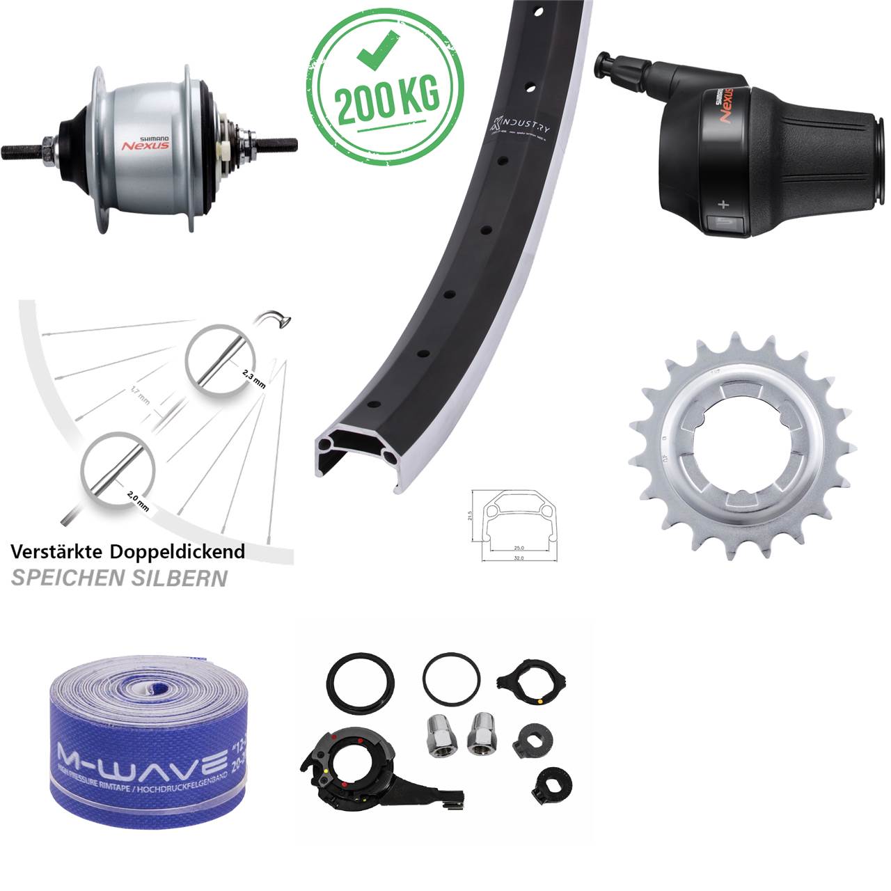 20 Zoll KX Industry Shimano Nexus 8 Gang Hinterrad mit Freilauf