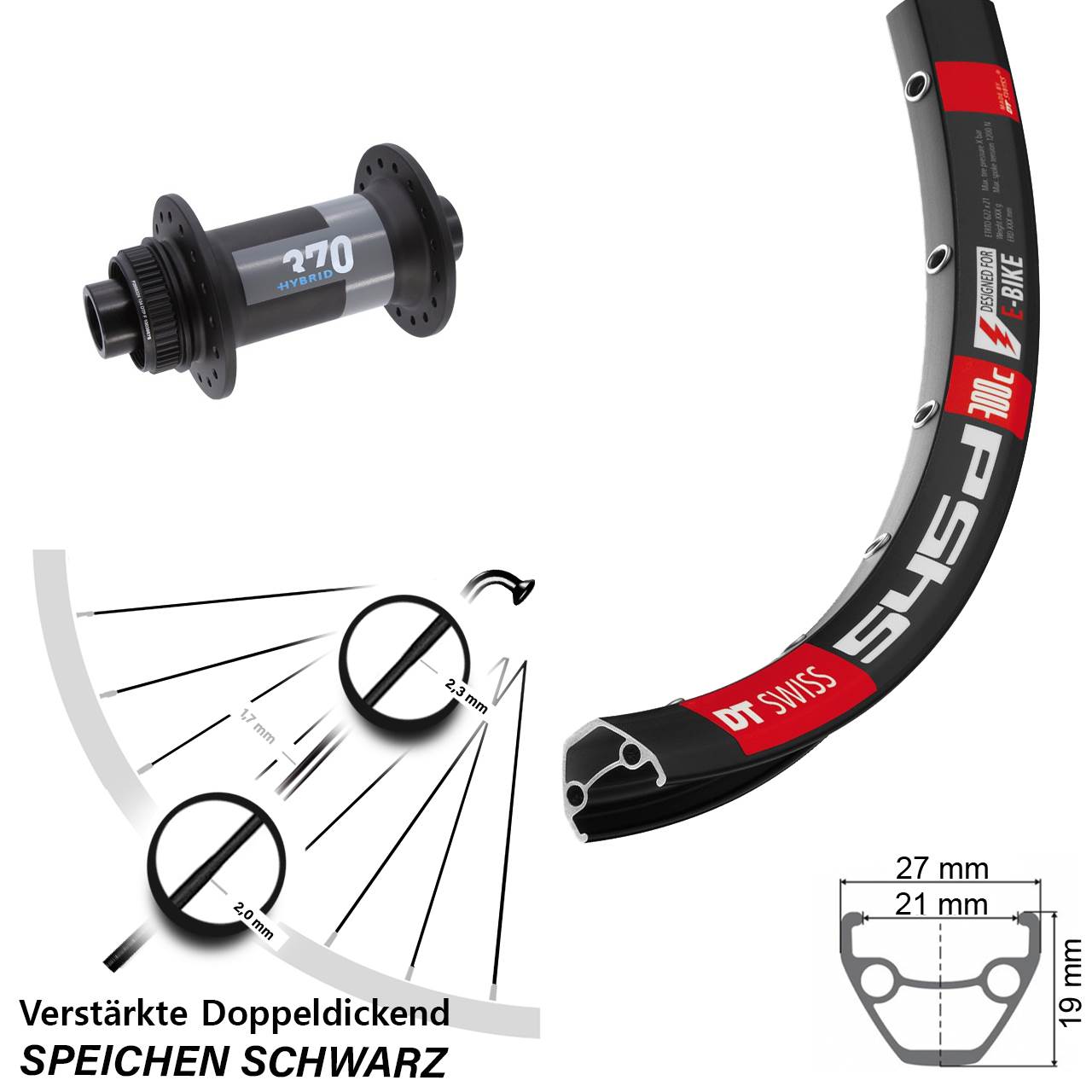 Disc Laufrad 29 Zoll E-Bike 545d DT Swiss 370 Hybrid 15x110 Boost