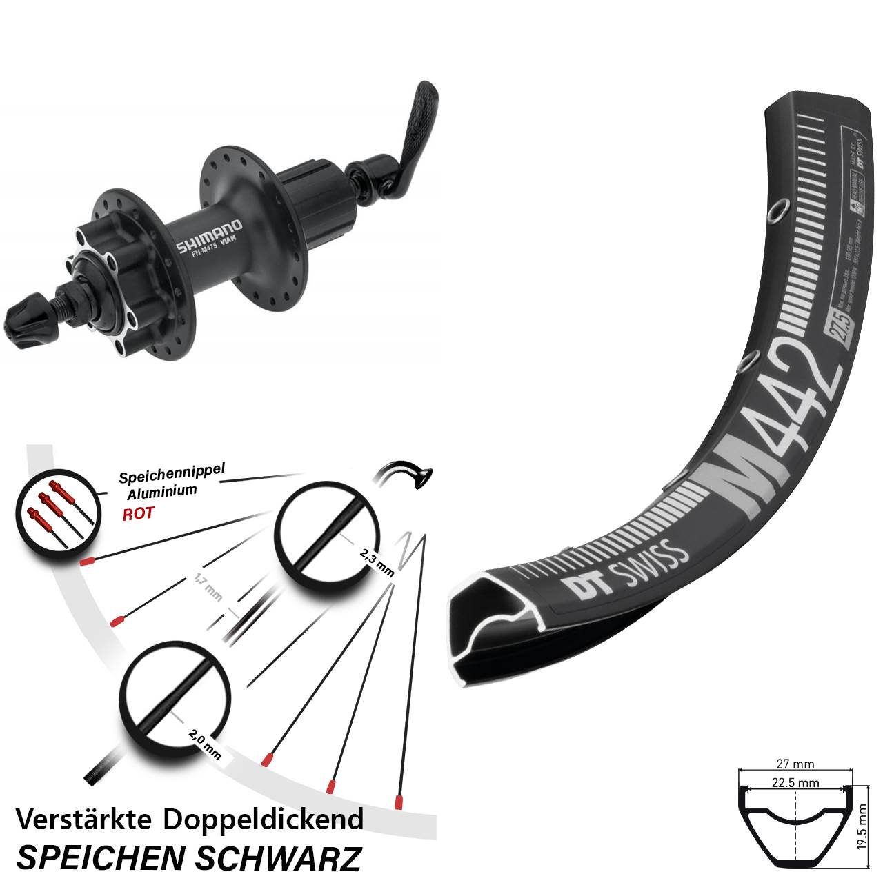 Hinterrad 6-Loch 28-29 Zoll DT Swiss M442 Shimano Alivio 8-11 fach für Schnellspanner