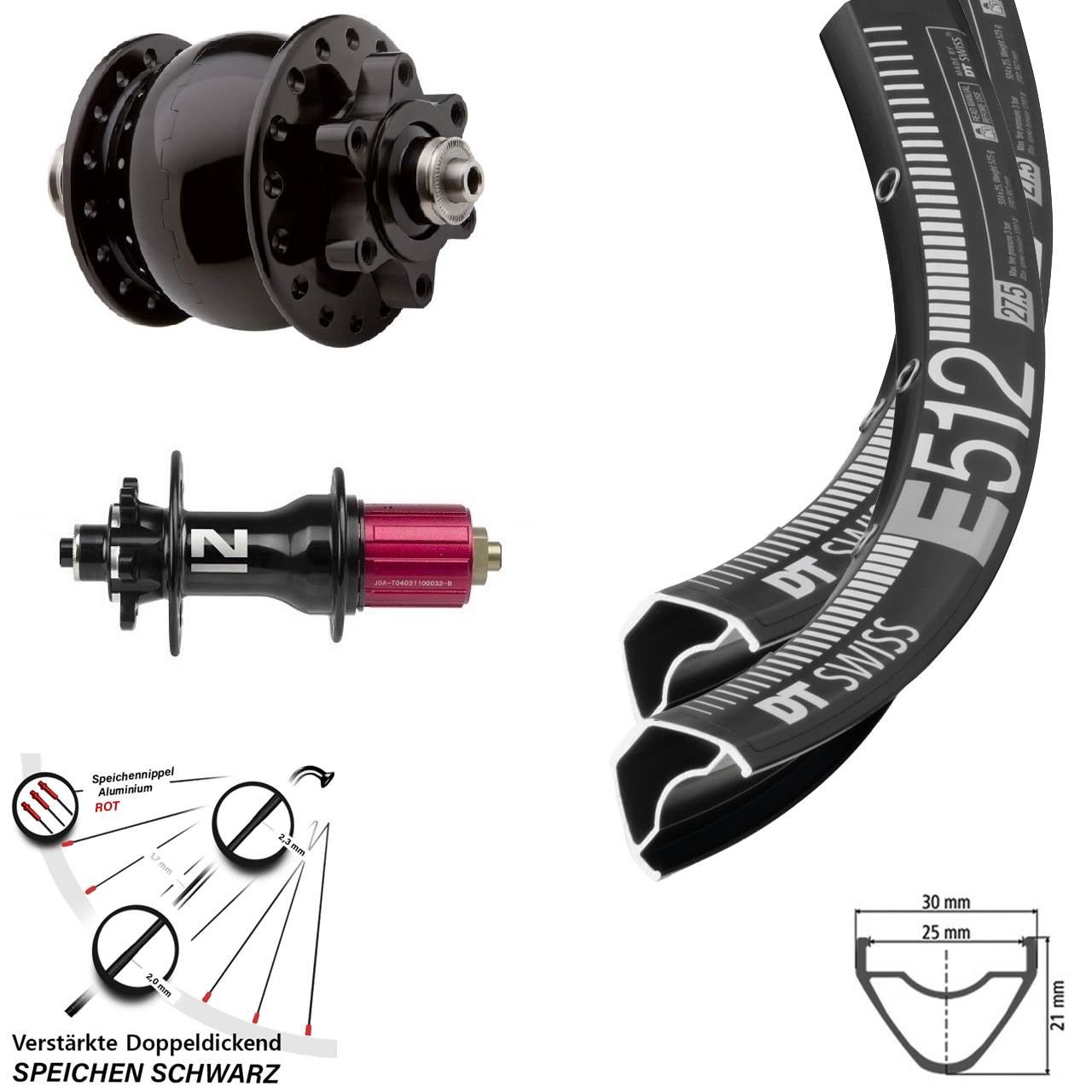 DT Swiss E 512 Novatec Superlight SON 28 27,5 Zoll Disc Laufrad-Satz QR 8-12 fach HG