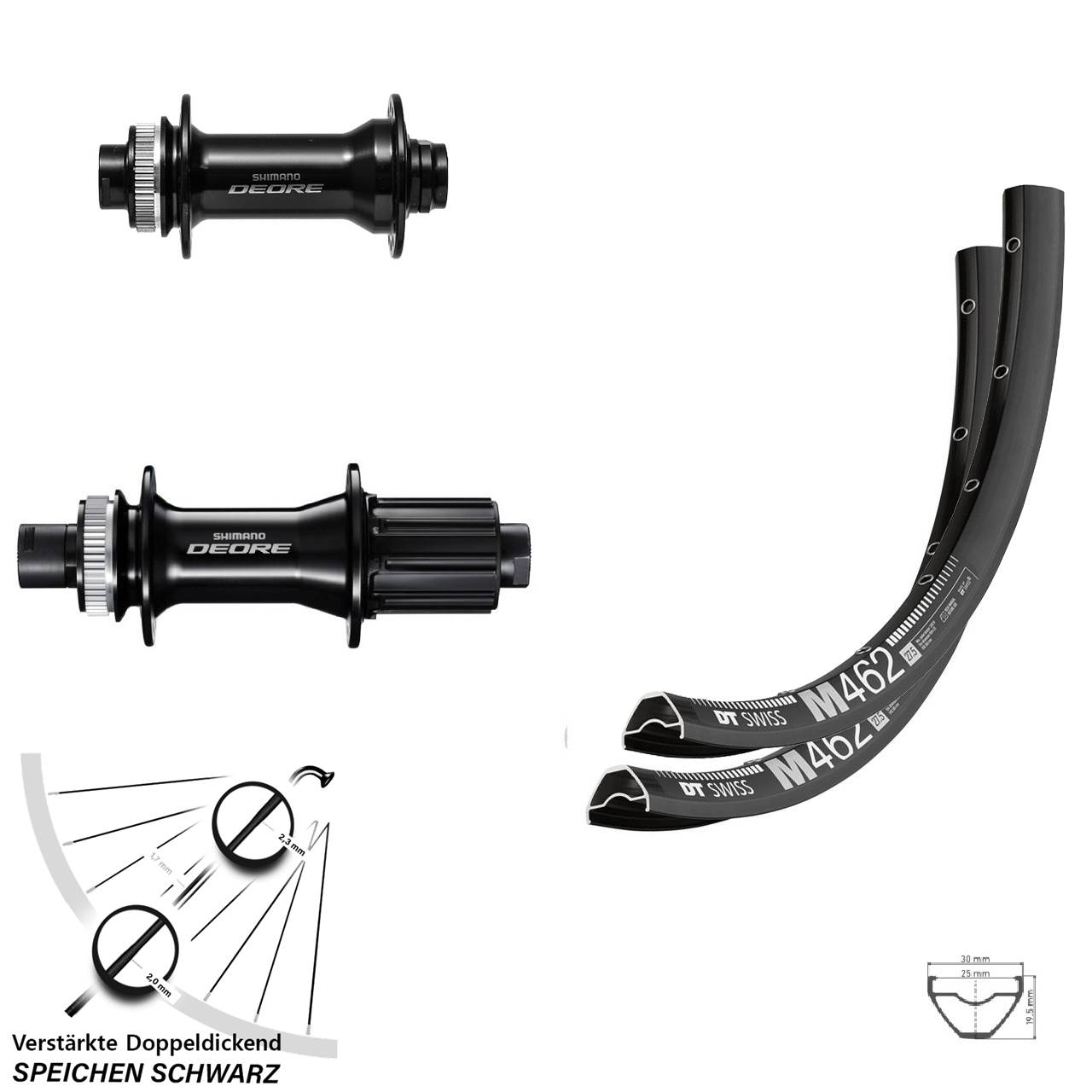 Boost Laufradsatz Centerlock 29 Zoll DT Swiss M 462 Shimano Deore 8-11 fach HG