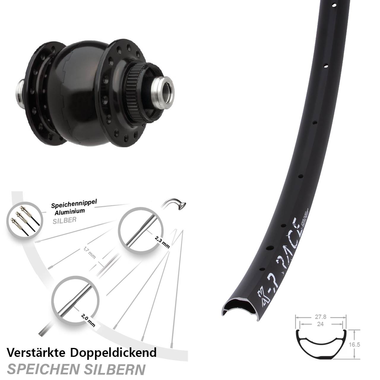 KX-R Race SONdelux Disc Nabendynamolaufrad 12x100