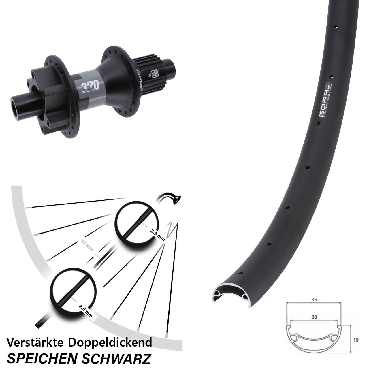 Disc Laufrad 26 Zoll Gora 30 DT Swiss 370 Shimano Micro Spline 12x142