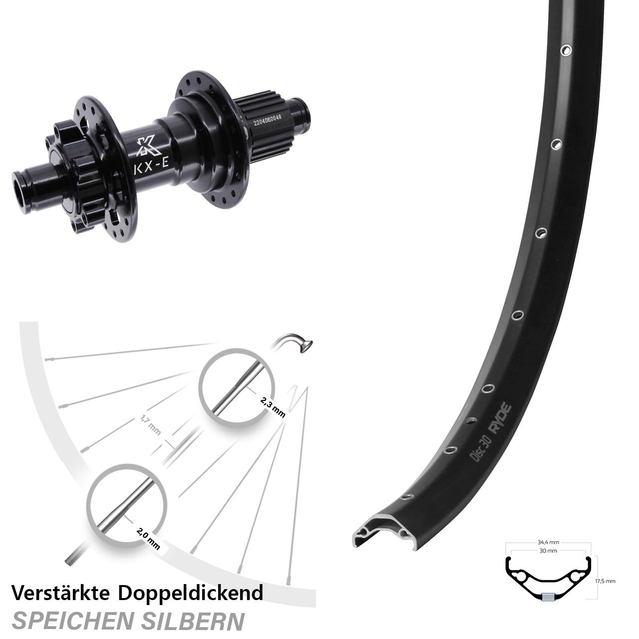 Ryde Disc 30 KX-E 29 Zoll Hinterrad 6-Loch 12x142 Shimano Micro Spline