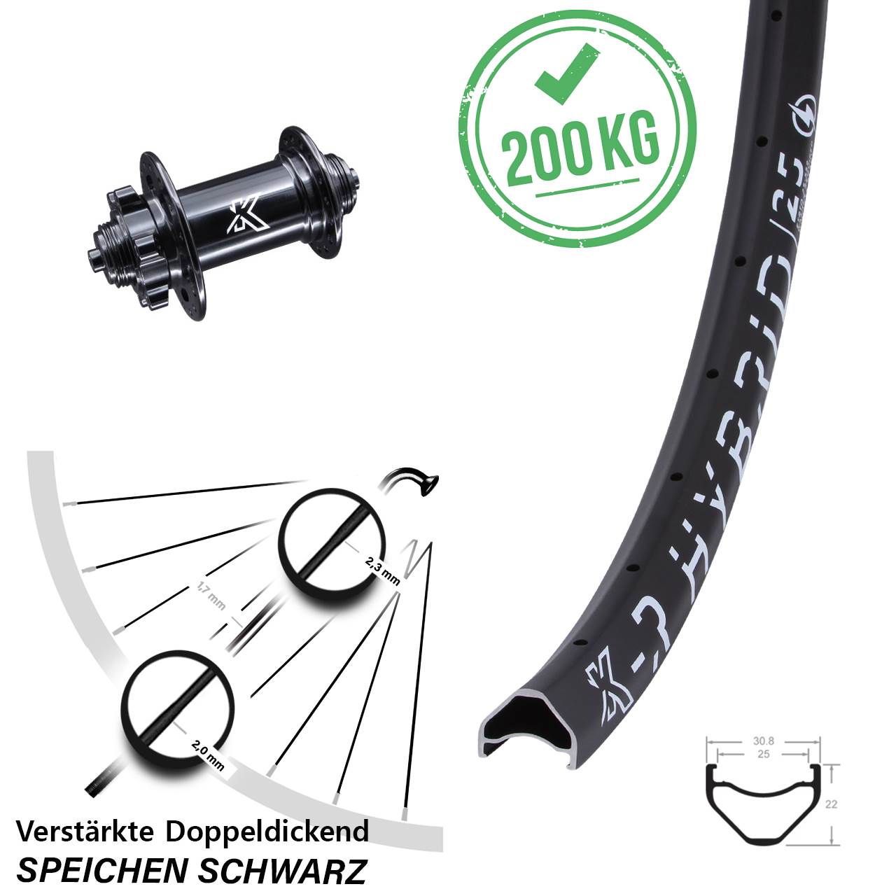 650B KX-R Hybrid 25 Laufrad QR verstärkt Bikepacking 6-loch