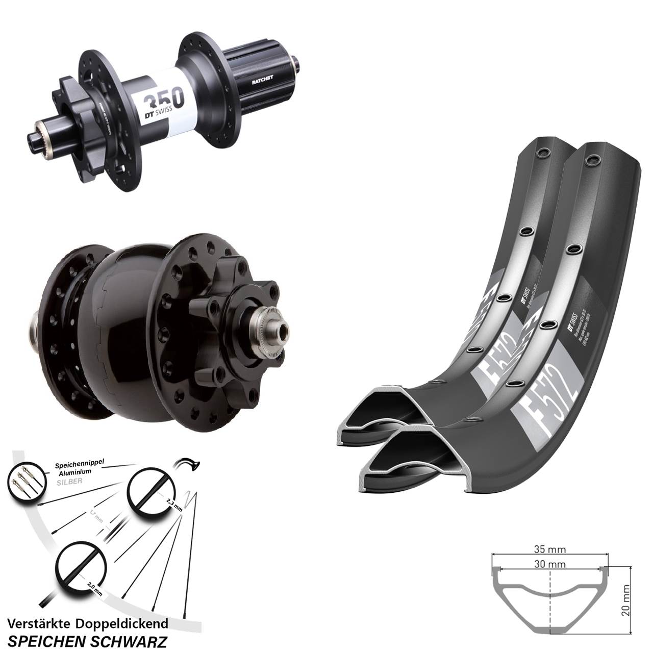 27,5 Zoll DT Swiss F572-350 SON 28 Laufradsatz 6-Loch QR 8-11 fach HG