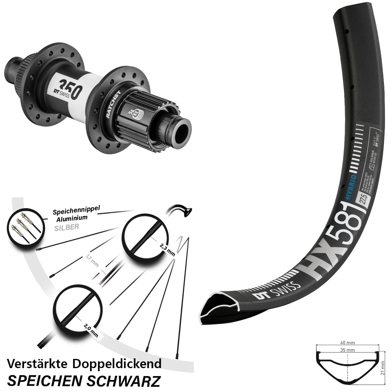 Centerlock Hinterrad 12x142 27,5 Zoll DT Swiss HX581-350 Micro Spline