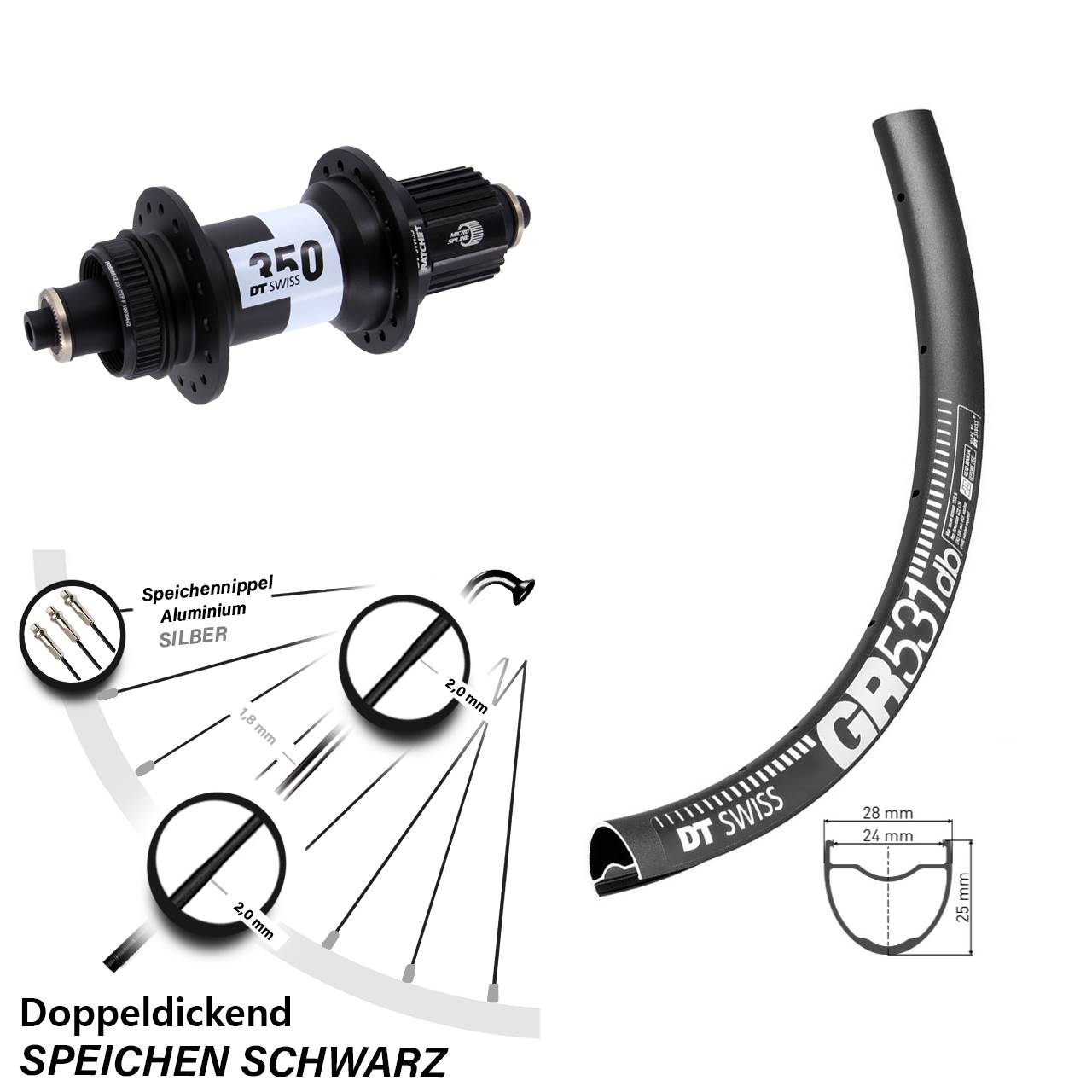 Hinterrad Centerlock 29 Zoll DT Swiss GR531-350 Shimano Micro Spline für Schnellspanner