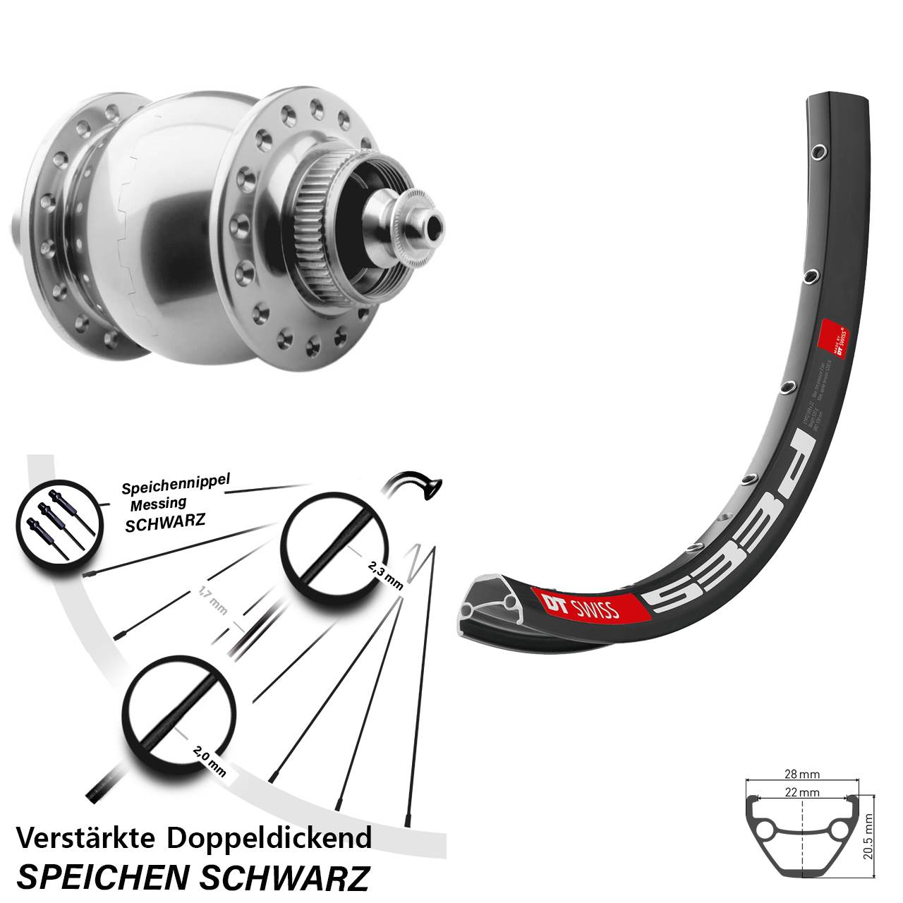 28-29 Zoll DT Swiss 533d SON 28 silbern Centerlock Vorderrad Schnellspanner