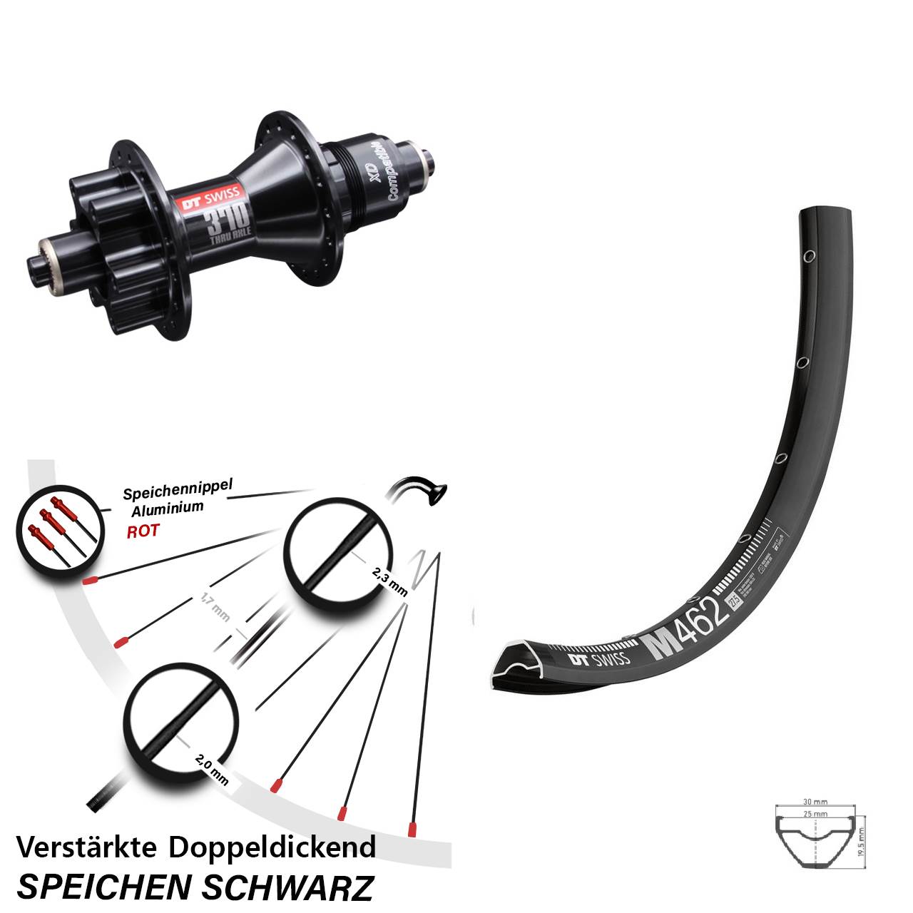Disc Laufrad 27,5 Zoll M 462 DT Swiss 370 XD 11-12 fach für Schnellspanner