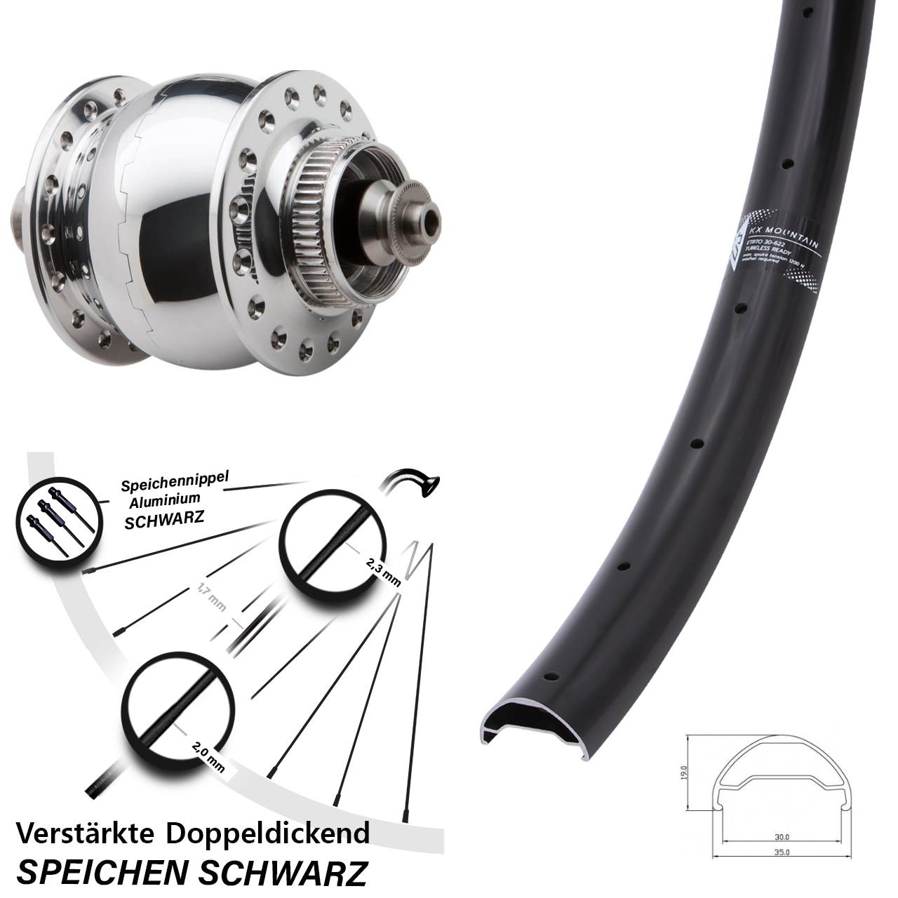 29 Zoll KX Mountain TR SONdelux Disc Nabendynamolaufrad für Schnellspanner