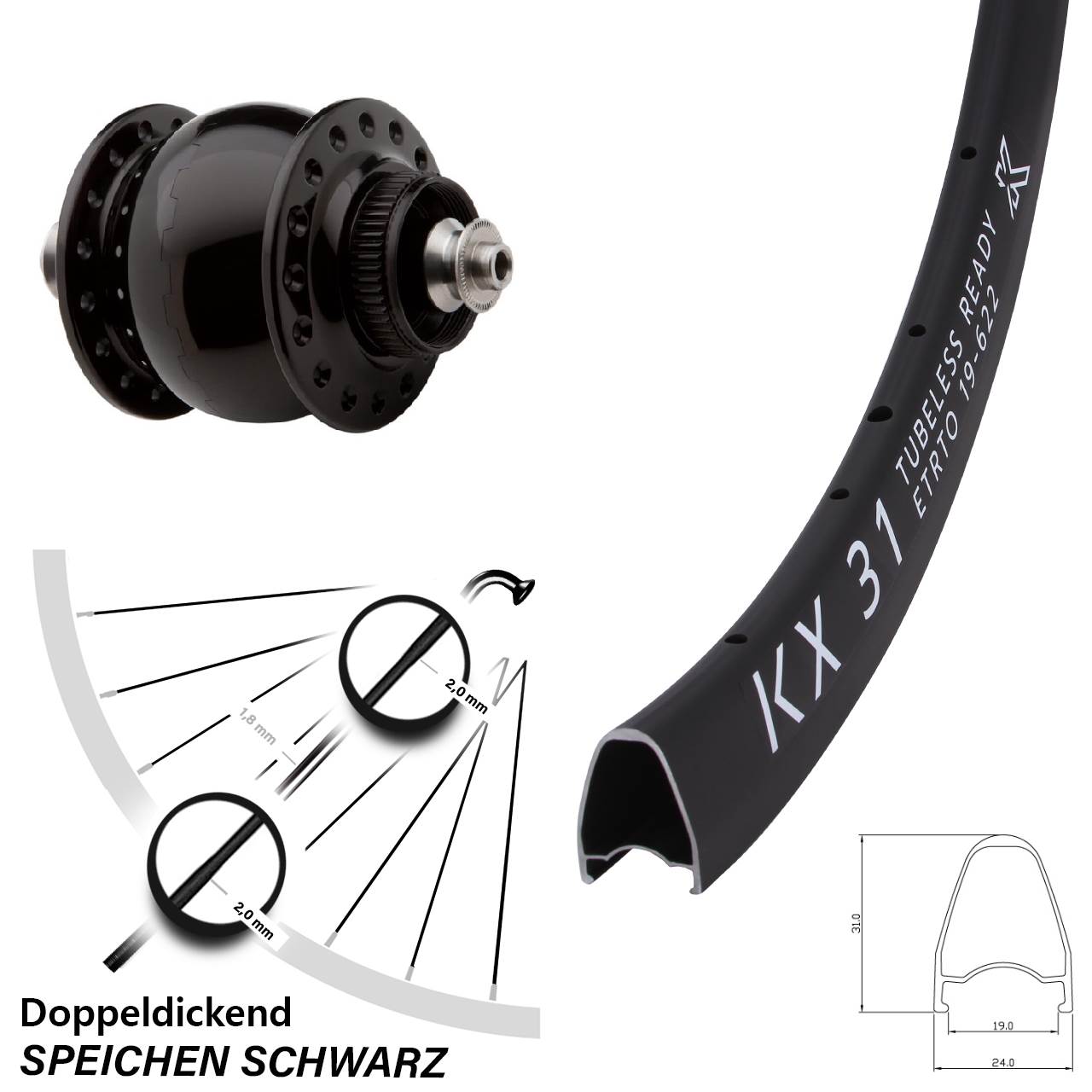SON delux KX31 28 Zoll Disc Laufrad mit Nabendynamo QR