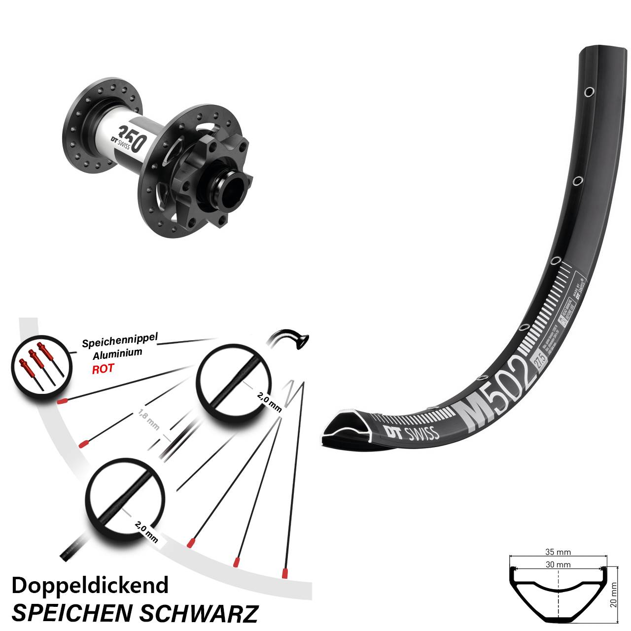 Vorderrad 6-Loch 15x100 29 Zoll DT Swiss M502-350
