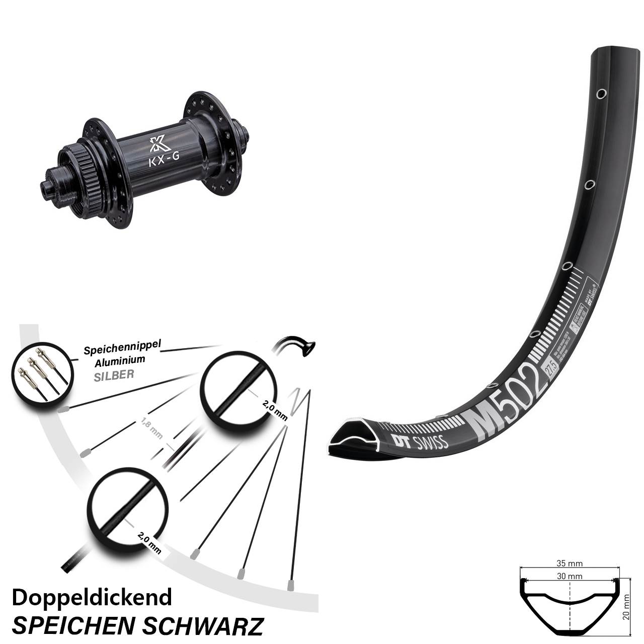 Disc Laufrad 29 Zoll DT Swiss M 502 KX-G für Schnellspanner