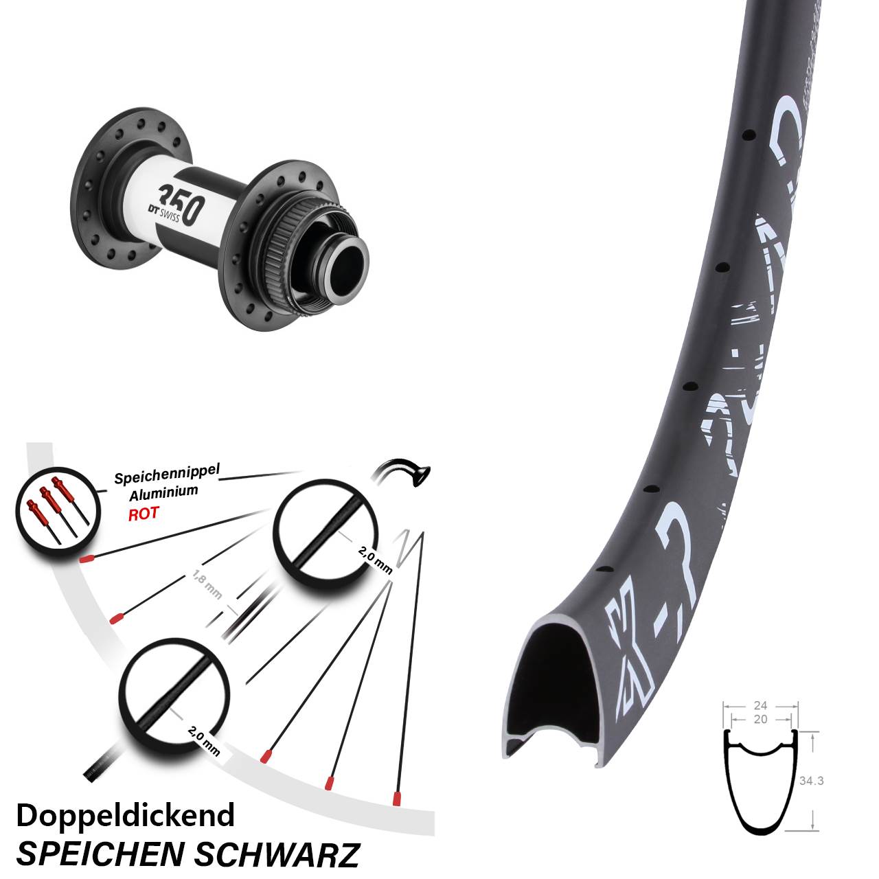 28 Zoll KX-R Road DT Swiss 350 Vorderrad Centerlock 15x100