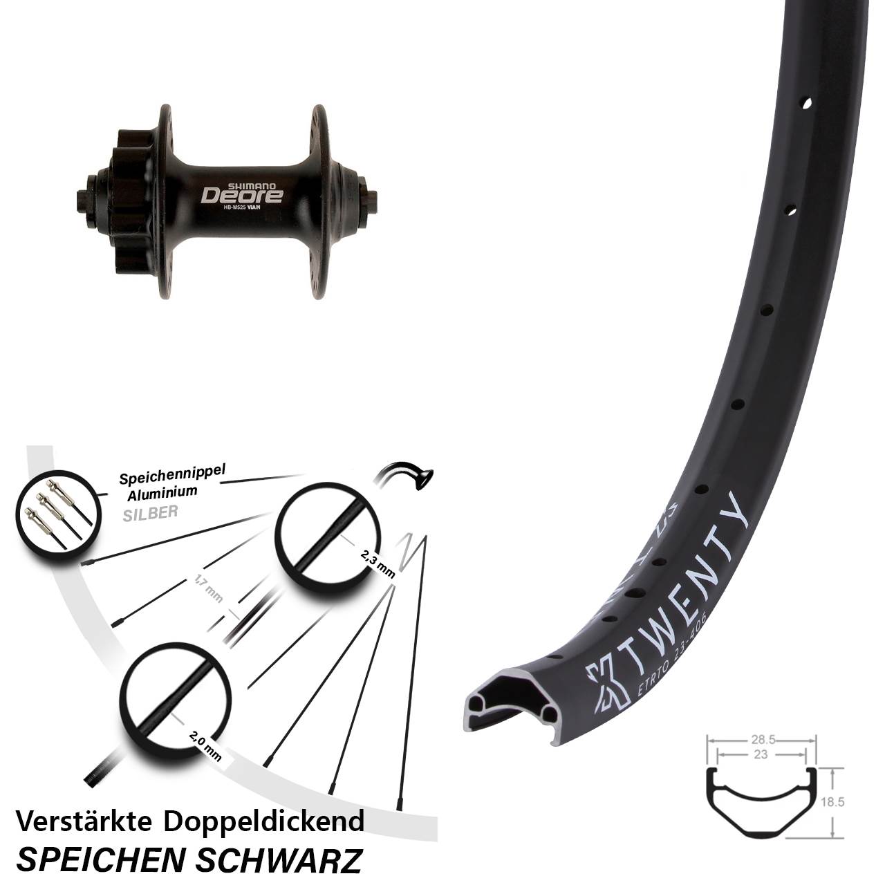 20 Zoll KX Twenty Shimano Deore Disc Laufrad QR