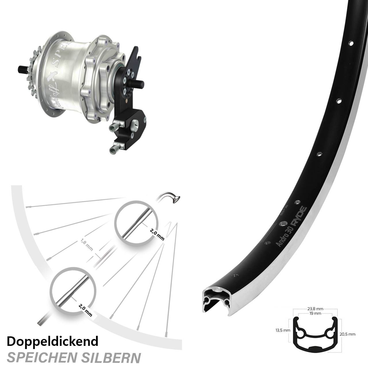 Rohloff Speedhub TS DB OEM2 28 Zoll Ryde Andra 30 Hinterrad