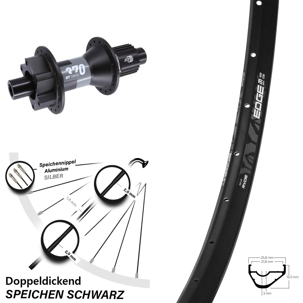 Ryde Edge M22 DT Swiss 370 29 Zoll Disc Laufrad 12x148 Micro Spline