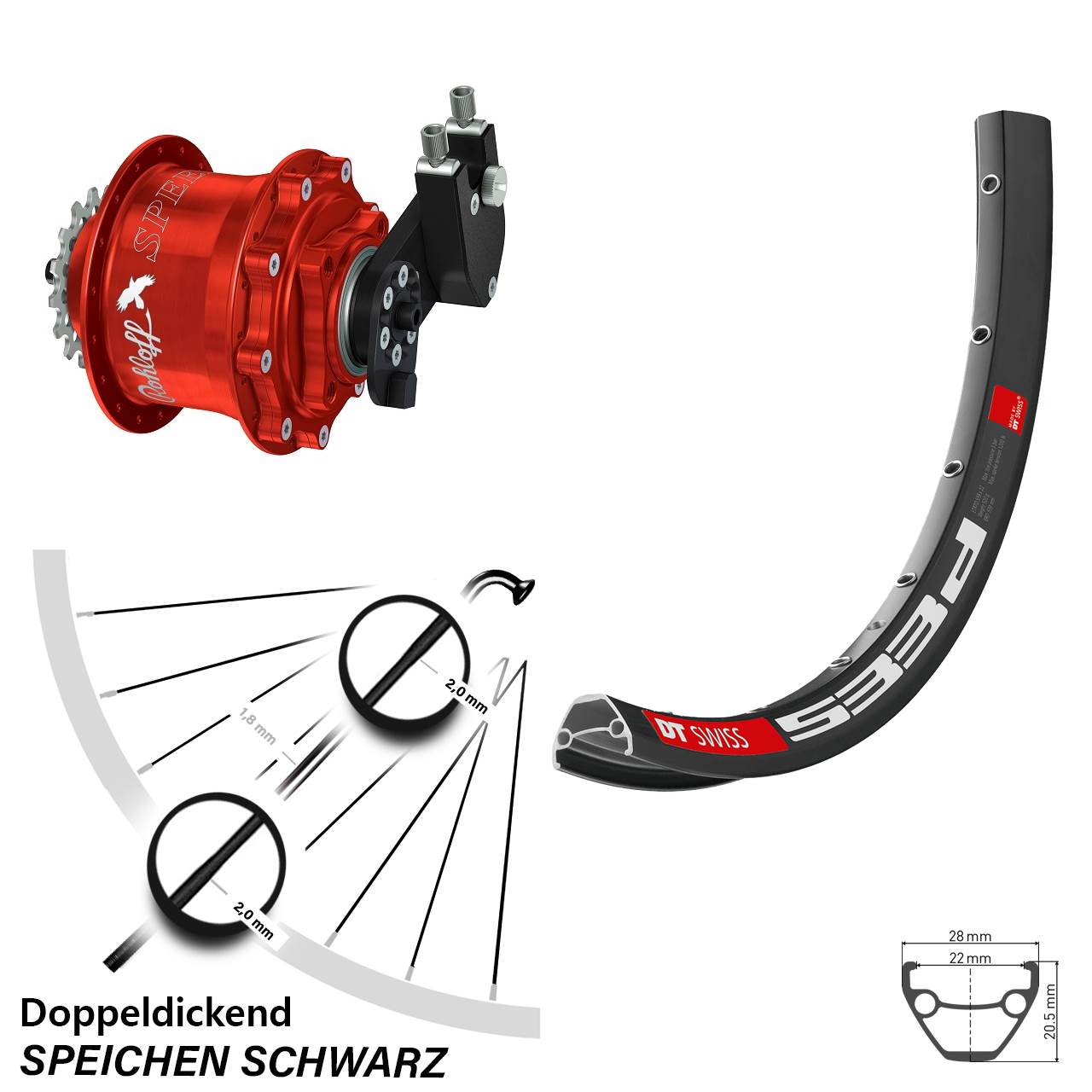 29 Zoll DT Swiss 533d Rohloff CC DB OEM Tandem rot