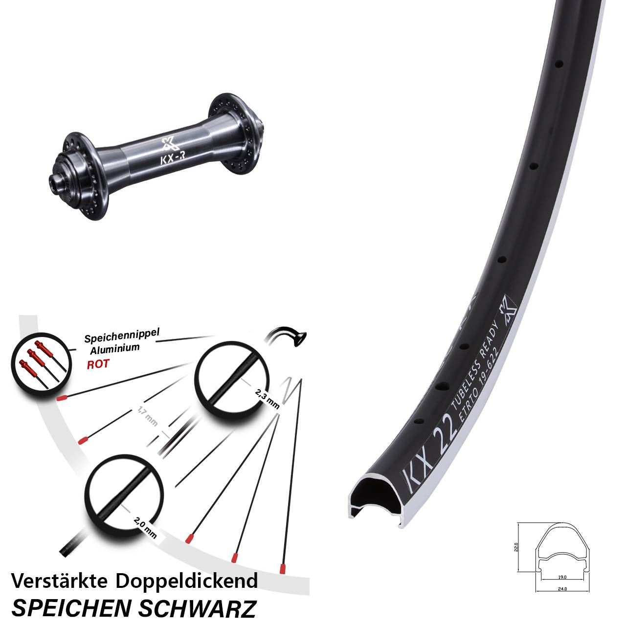 Vorderrad für Schnellspanner 28 Zoll KX-R 22