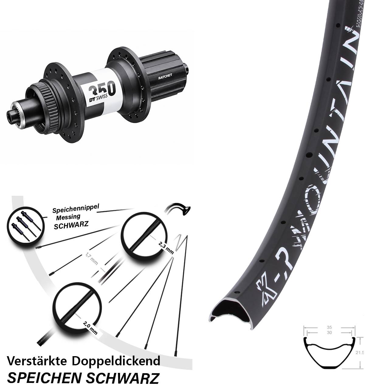 29 Zoll KX-R Mountain DT Swiss 350 Ratchet 36 Centerlock Hinterrad QR Boost 8-11 fach