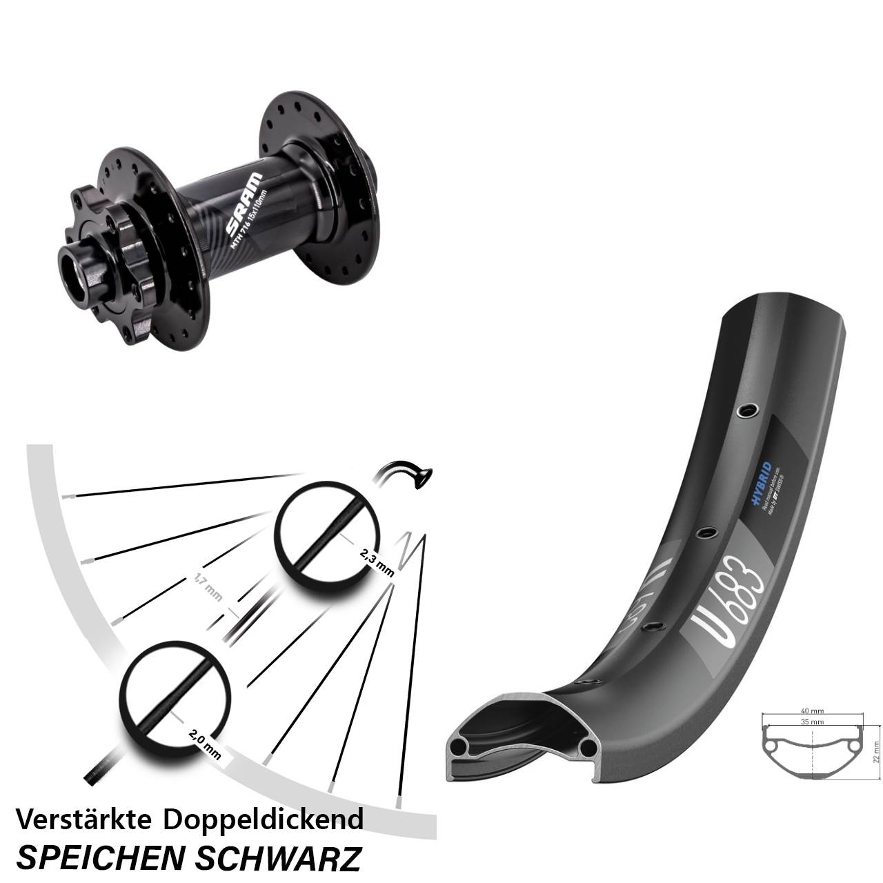 6-Loch Vorderrad 27,5 Zoll DT Swiss U683 Sram 716 15x110 Boost