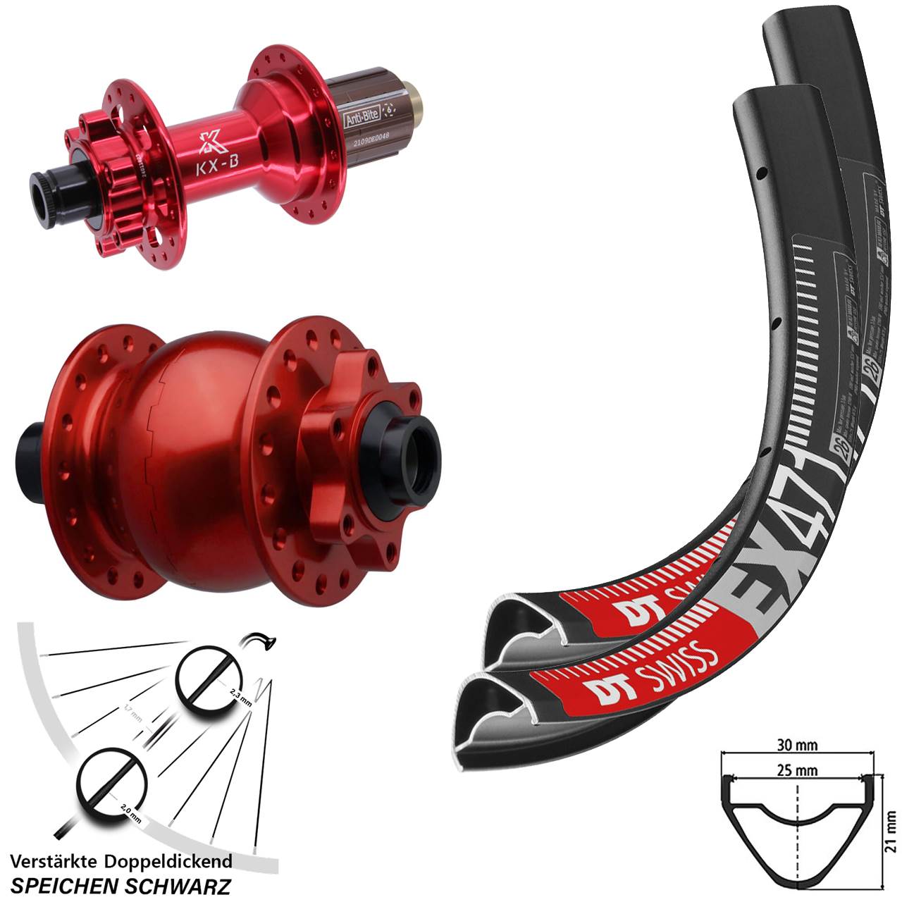 DT Swiss EX 471 KX-B rot SON 28 29 Zoll Laufradsatz 6-Loch 15x110 12x148 8-12 fach HG