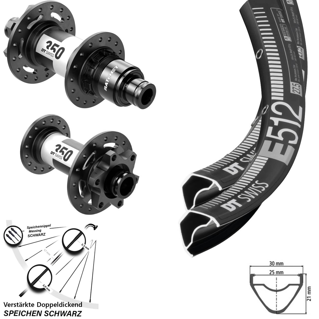 DT Swiss E512-350 27,5 Zoll Disc Laufrad-Satz 15x110 12x148 Boost XD