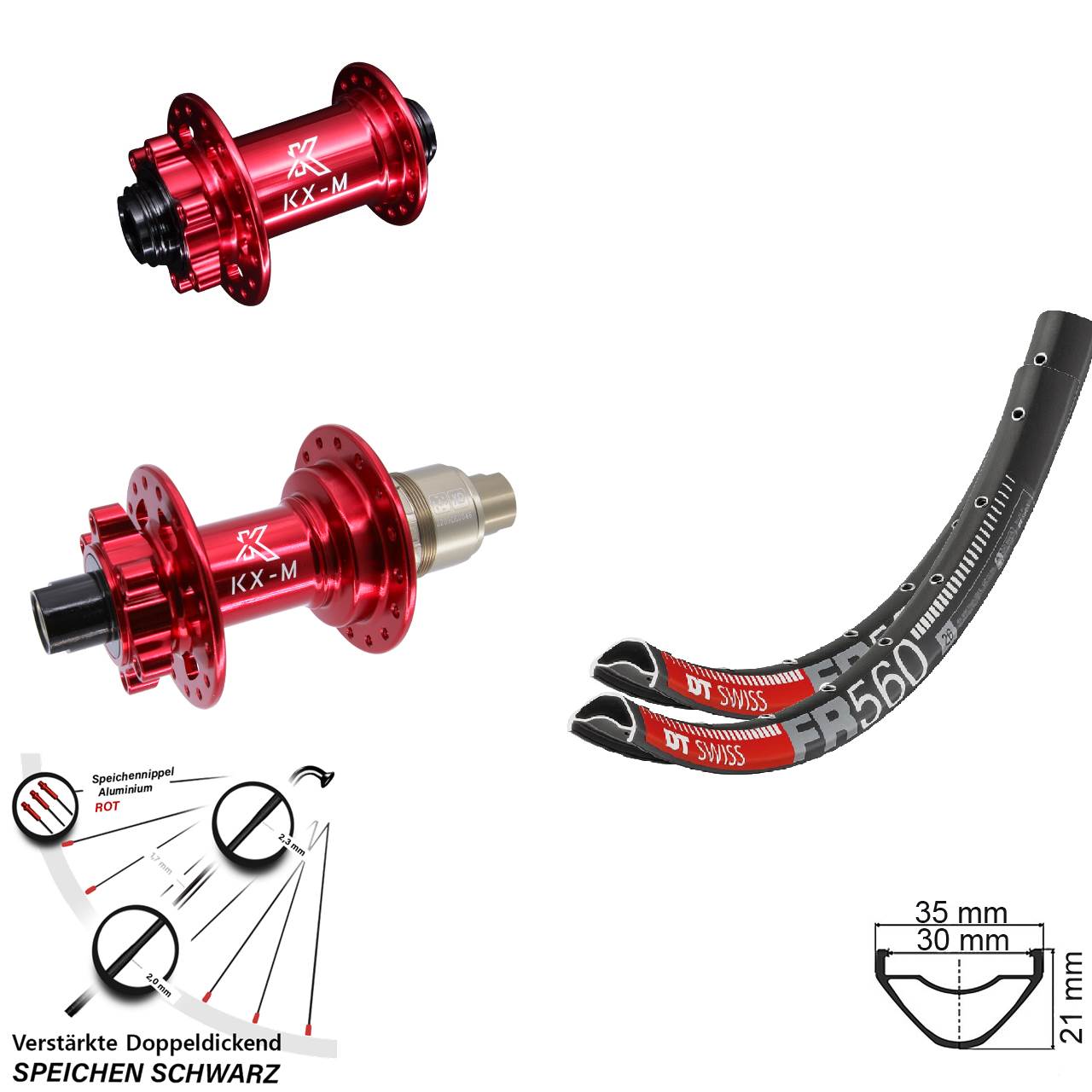 26 Zoll DT Swiss FR 560 KX-M rot Disc Laufrad-Satz 15x100 12x142 SRAM XD