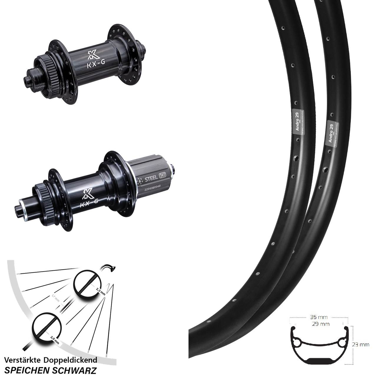 Ryde Andra 29 KX-GS verstärkt 20 Zoll Laufradsatz Centerlock QR 8-12 fach HG