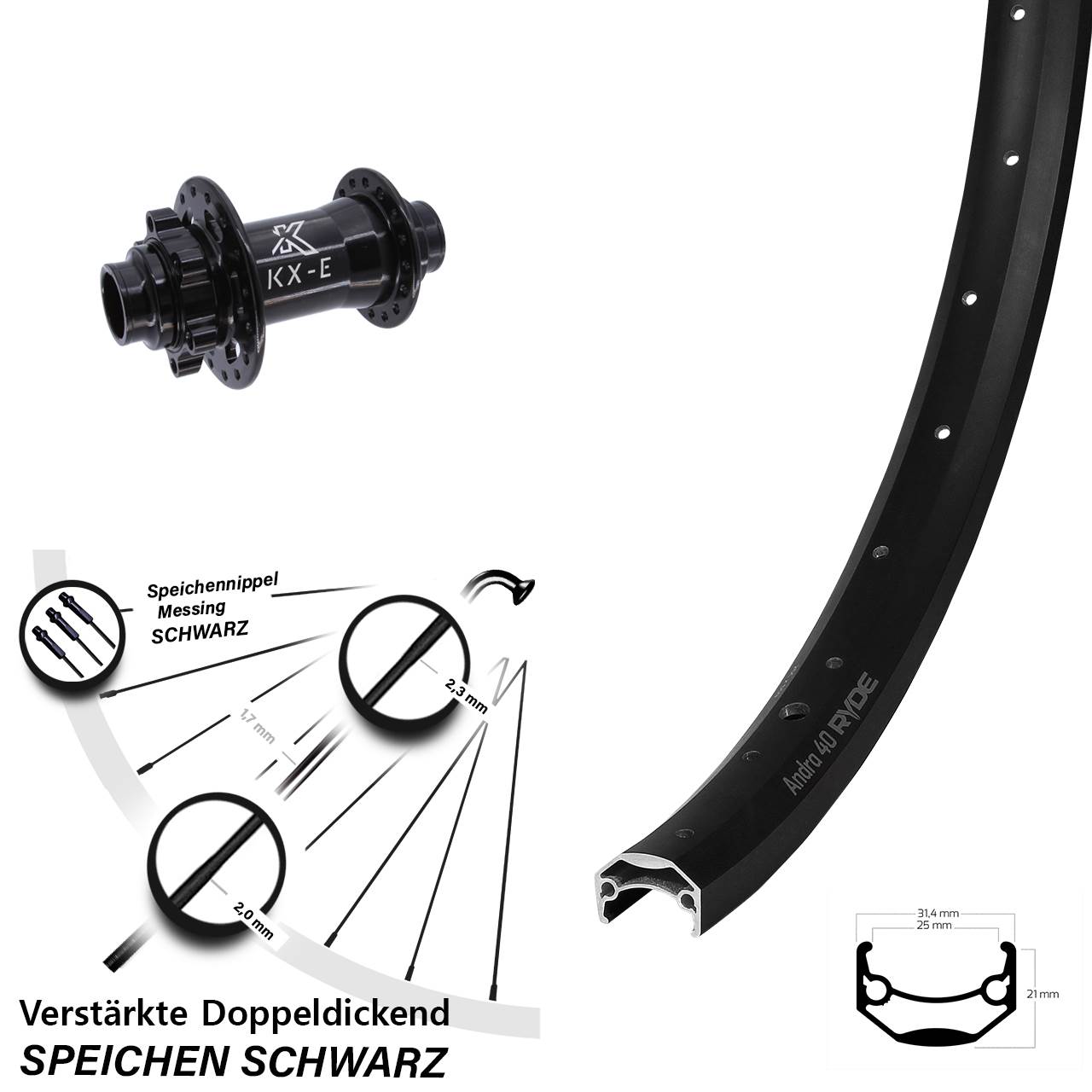 Ryde Andra 40 Disc KX-E Heavy Duty 27,5 Zoll Vorderrad 20x110 (DH alt)