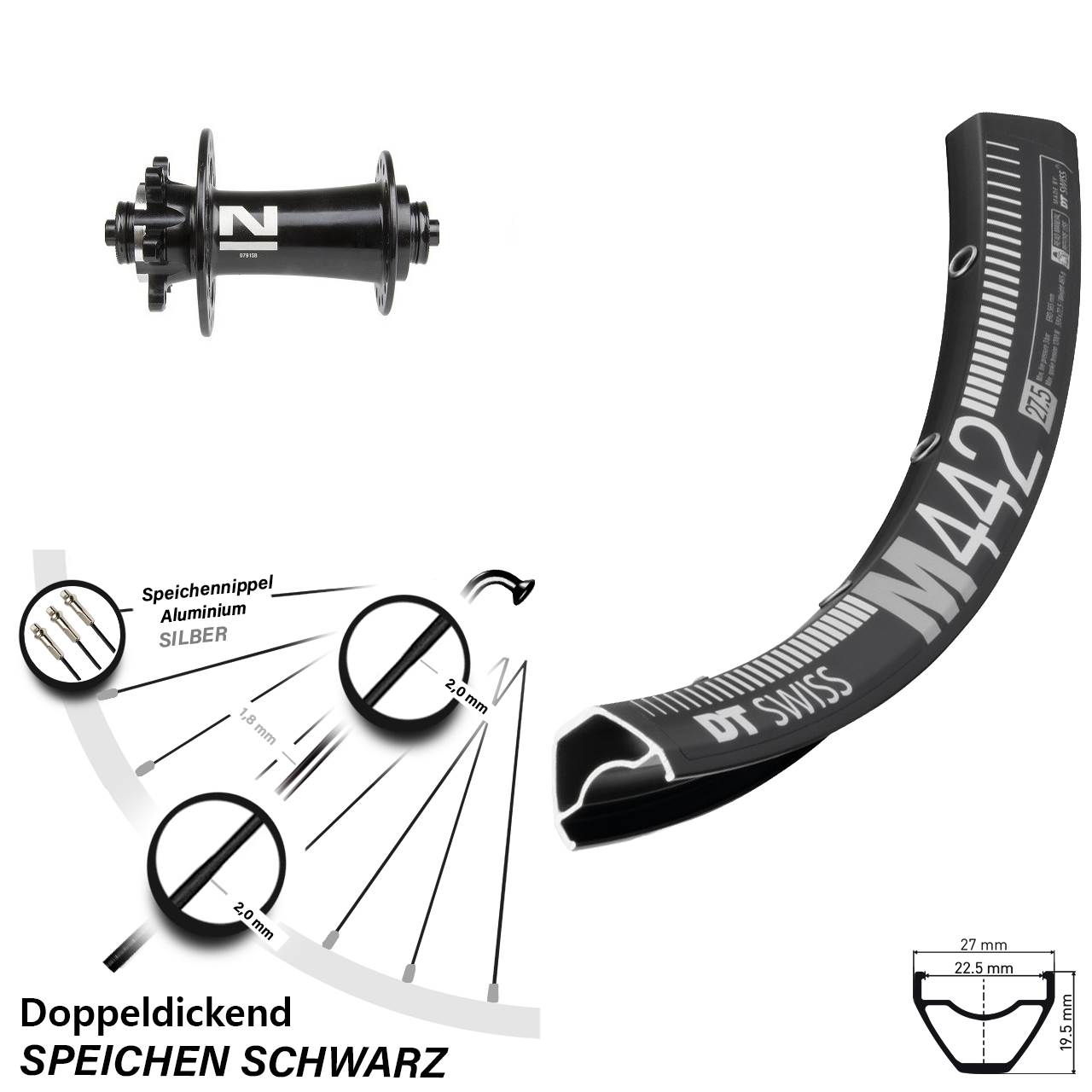 28-29 Zoll DT Swiss M442 Novatec D791 Disc Vorderrad QR