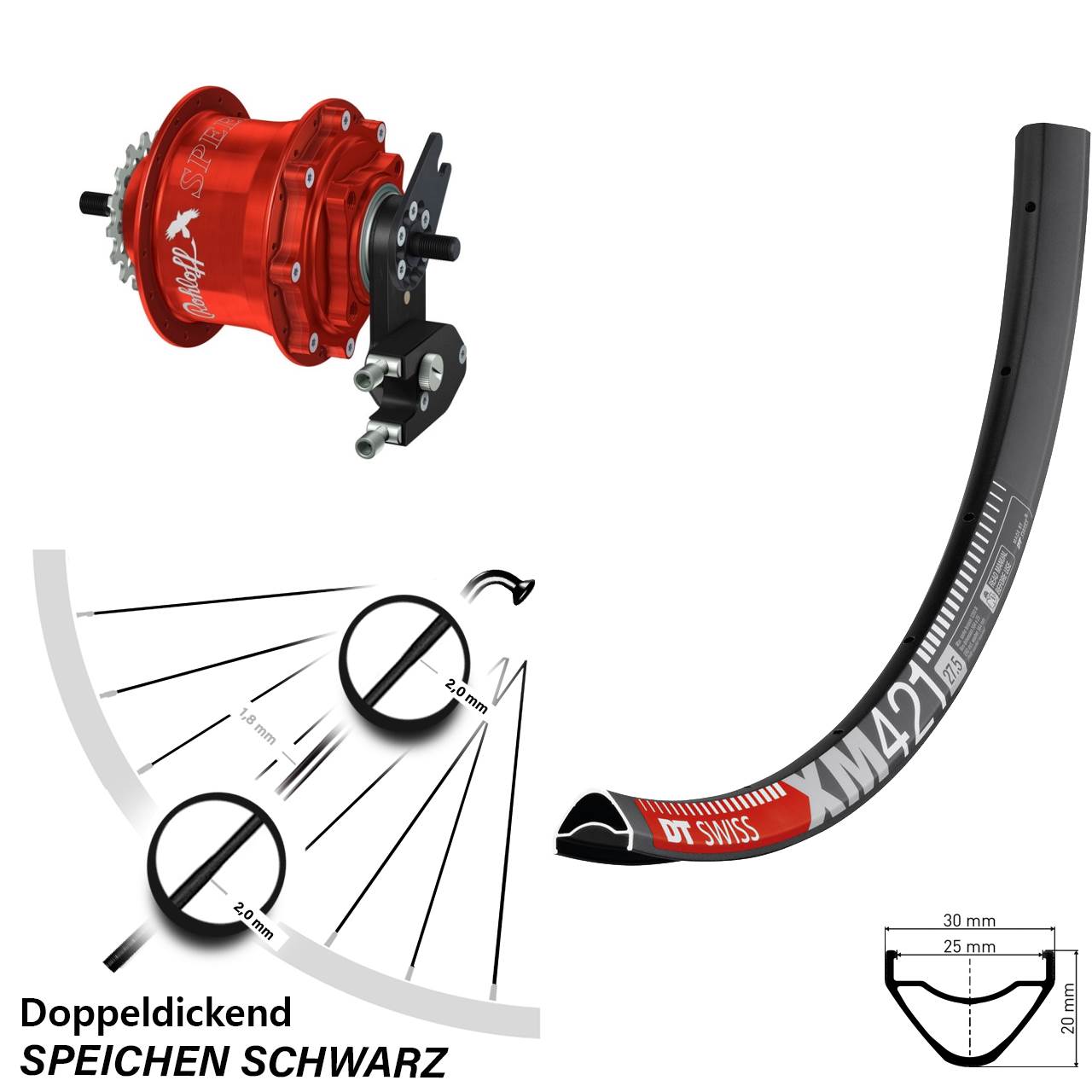 Hinterrad 29 Zoll DT Swiss XM 421 Disc Rohloff Speedhub 500/14 TS DB OEM2 Tandem rot