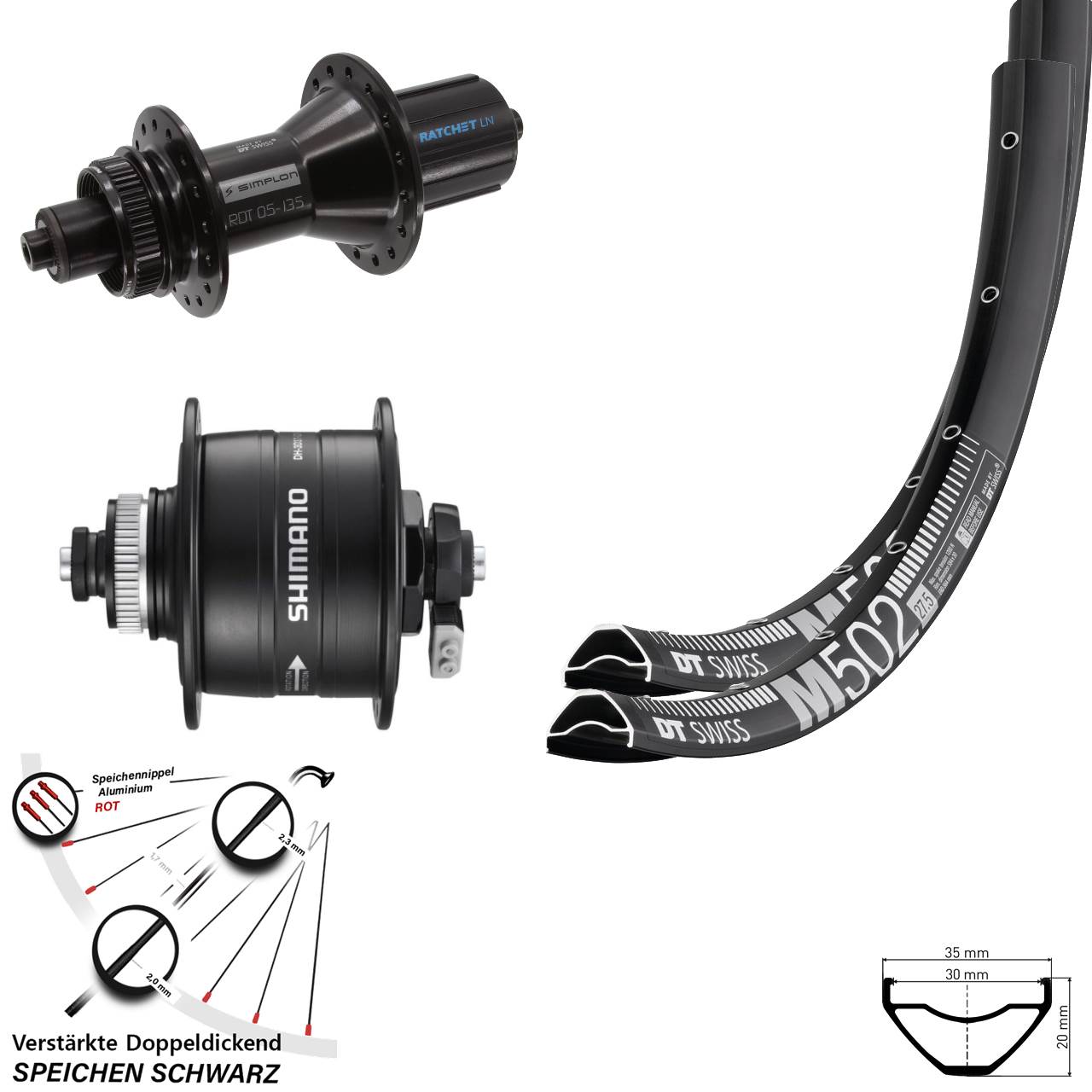 Disc Laufrad-Satz 27,5 Zoll DT Swiss M502-370 Hybrid DH-3D37 8-11 fach HG QR
