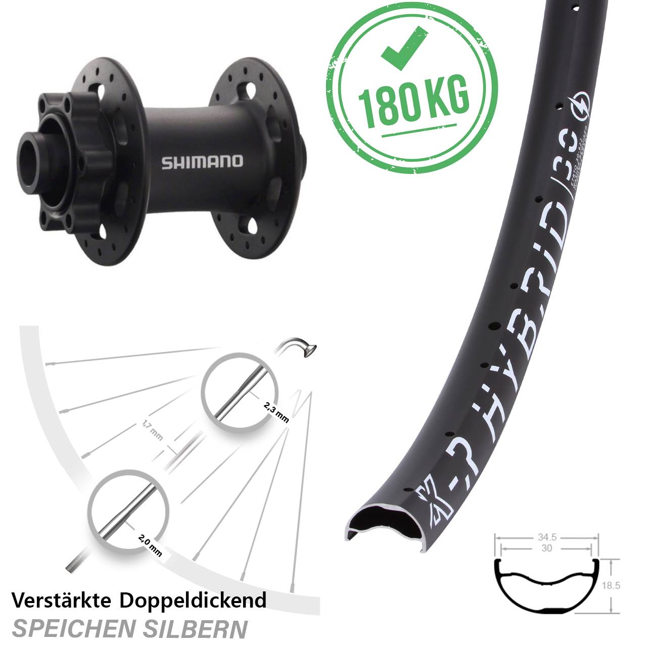 29 Zoll KX-R Hybrid 30 Shimano Deore XT HB-M758 6-Loch Vorderrad 15x100