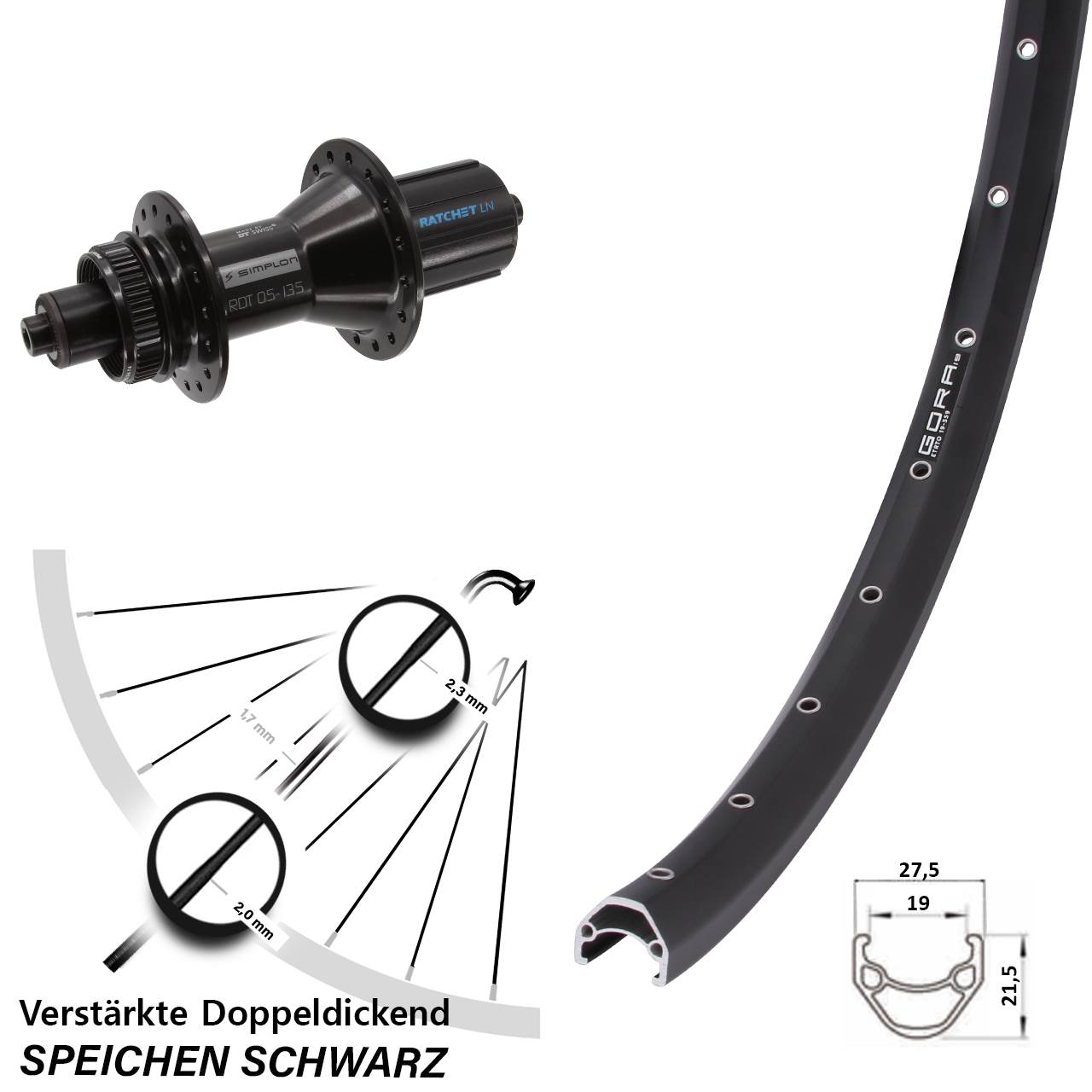 Gora 19 DT Swiss 370 Hybrid 650B Centerlock Hinterrad QR 8-11 fach