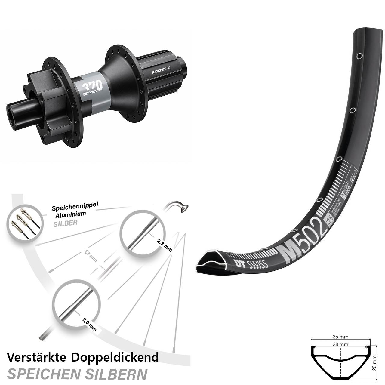 Hinterrad 6-Loch 29 Zoll M 502 DT Swiss 370 8-11 fach 12x142